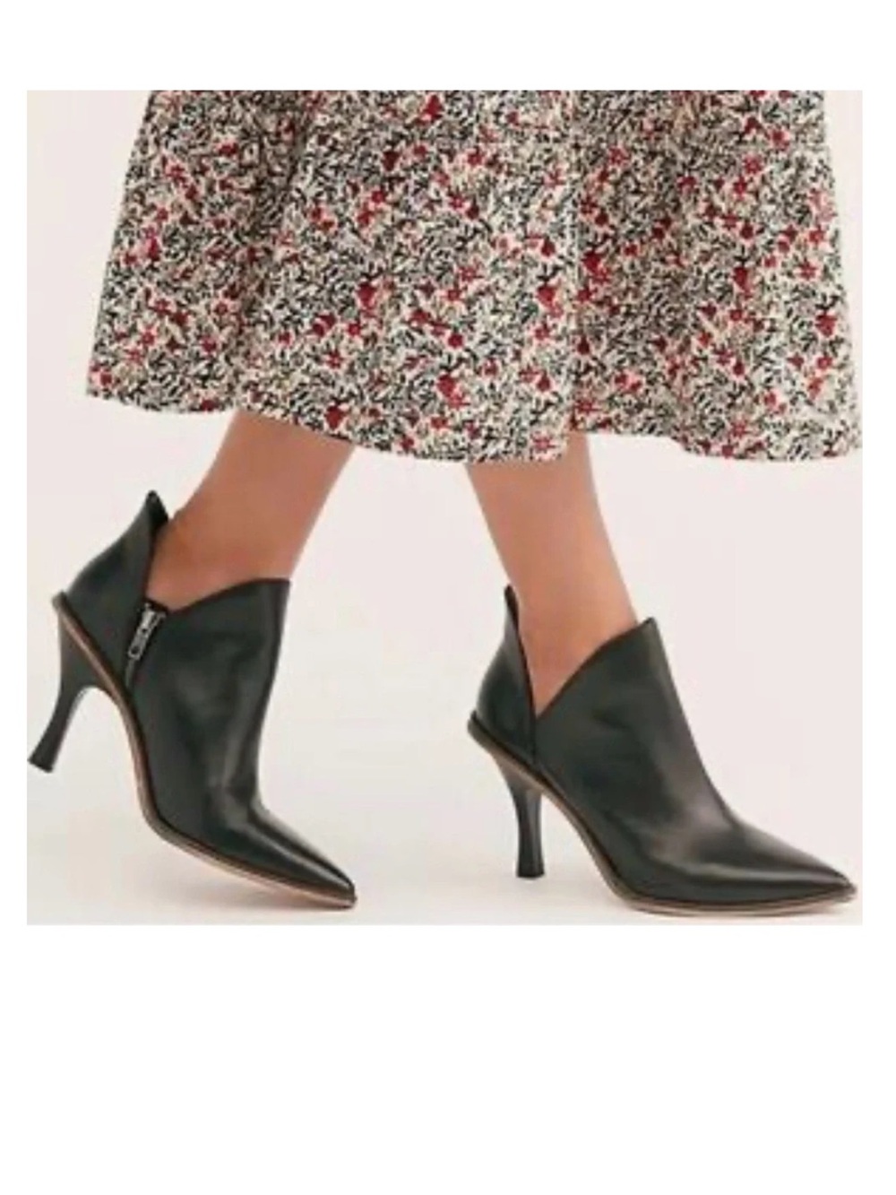 Free People Shiloh Heeled Ankle Boots Booties Black Leather